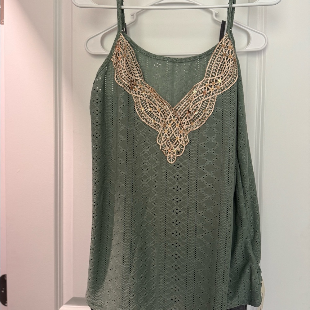 SHEIN Green Asymmetrical Embellished Camisole